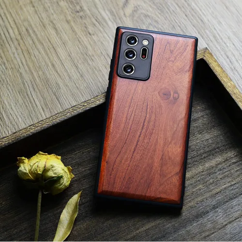 Vista 4 de Carveit Funda de madera para Galaxy Note20 Ultra [madera real dura y TPU suave negro] funda protectora única y elegante de madera compatible