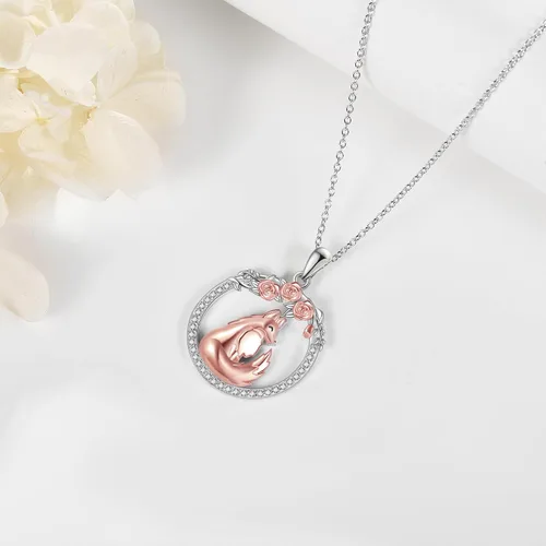 Vista 5 de EXRANQO FoxLionOtterMonkey Necklace 925 Sterling Silver Animal Pendant Necklace Jewelry Birthday Gifts for Women Girls Mother Daughter
