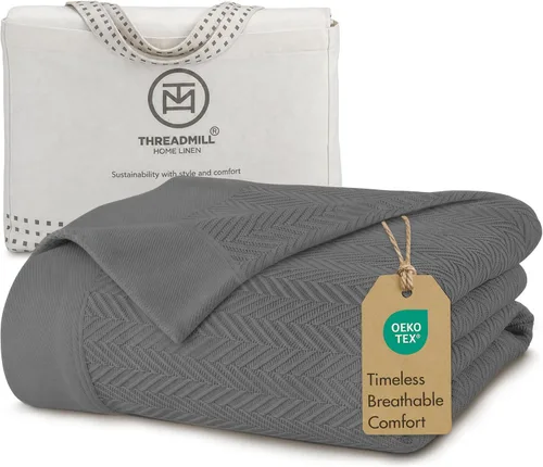 Vista 21 de Threadmill - Mantas de algodón de lujo para cama tamaño individual Manta 100% algodón para todas las estaciones para cama individual Manta