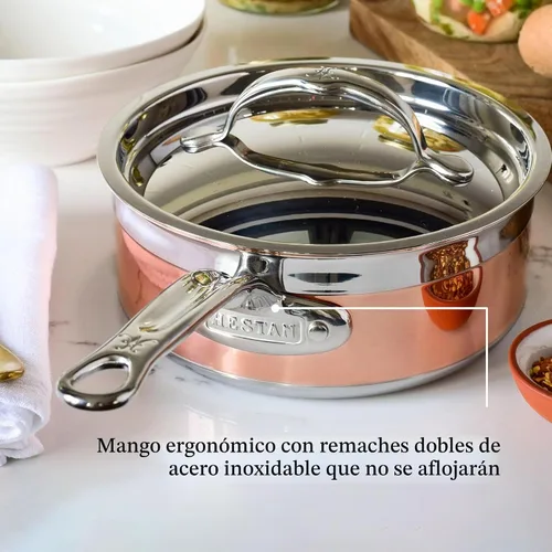 Vista 8 de Hestan - Colección CopperBond - Cacerola de cobre 100% puro, compatible con cocina de inducción, 1.5 cuartos