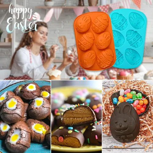 Vista 7 de Webake Moldes para huevos de Pascua, paquete de 2 moldes de chocolate de Pascua, moldes de silicona para magdalenas, molde antiadherente