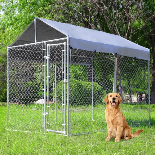 Vista 10 de Perrera para Perros al Aire Libre con Techo, Recinto Grande para Correr Perros, Corrales Exteriores de Servicio Pesado Casa Parque