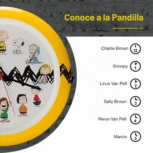 Vista 6 de Mark Feldstein Peanuts Zig Zag - Reloj de pared, color amarillo y negro
