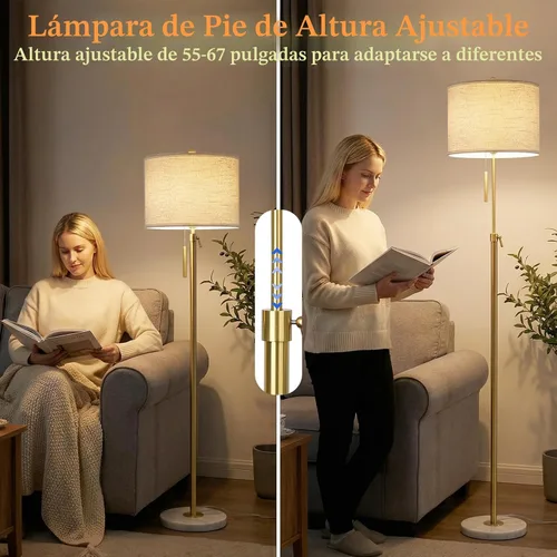 Vista 2 de Actualización: lámparas de pie doradas para sala de estar, lámpara de pie moderna ajustable de 55 a 67 pulgadas de altura con base de mármol