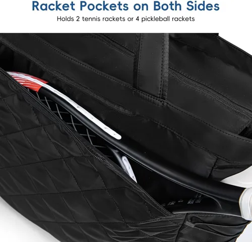 Vista 2 de KAVIGOR Bolsa de tenis con compartimento para zapatos - Bolsa extragrande acolchada para pickleball con capacidad para 2-4 raquetas, resistente al