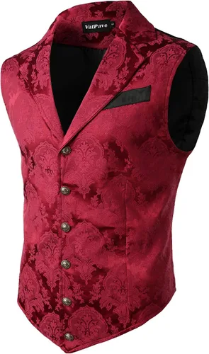 Vista 10 de VATPAVE Chaleco de traje victoriano para hombre, chaleco gótico steampunk Beige Negro