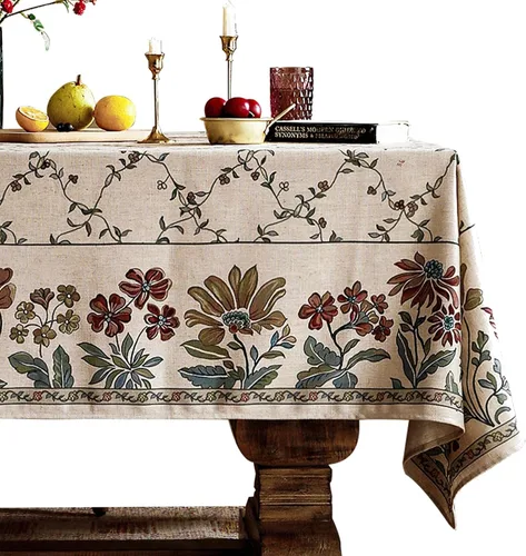 Vista 56 de [Usado] patdrea Mantel largo de lino de diseño verde para mesa rectangular, mantel vintage transpirable con patrón de frutas amarillas, funda