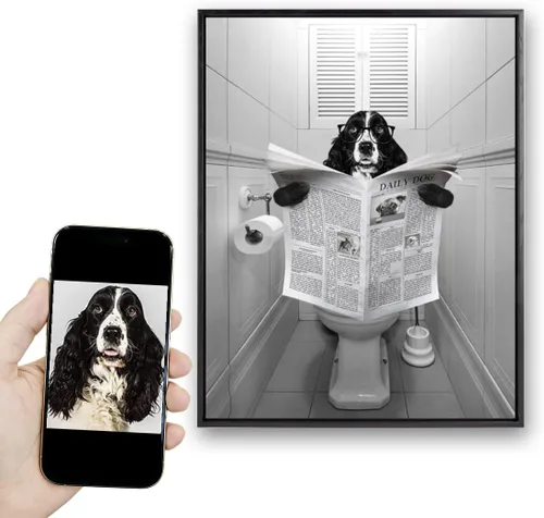 Vista 55 de kvtiwee retrato personalizado de mascota a partir de foto, arte de pared en lienzo de gato en el inodoro, arte de baño divertido en blanco y negro