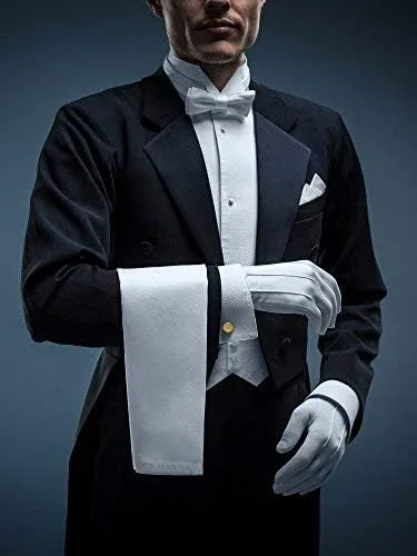Vista 4 de Guantes de algodón cosidos blancos para inspección formal de joyas de esmoquin guantes blancos para hombres 9 pulgadas
