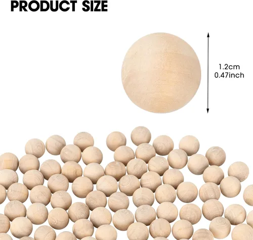 Vista 2 de Bolas de madera de 1/2 pulgada, 300 bolas de madera redondas sin terminar, bolas pequeñas de madera natural de 0.472 in para manualidades