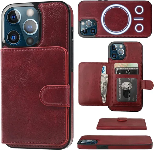 Vista 10 de Bocasal Funda tipo cartera para iPhone 13 Pro compatible con MagSafe magnético RFID bloqueo desmontable de piel sintética de alta calidad
