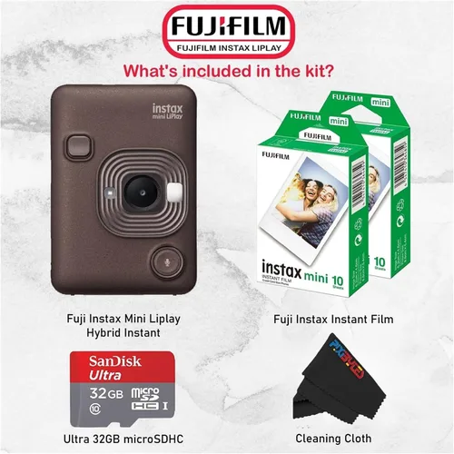 Vista 4 de Fujifilm Mini cámara instantánea híbrida LiPlay con mini película (bronce profundo, con 20 hojas de película)