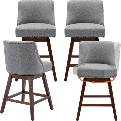 Vista 8 de Juego de 2 taburetes de bar giratorios modernos, taburetes de bar de 26.6 pulgadas de altura de mostrador beige con respaldo para isla de cocina