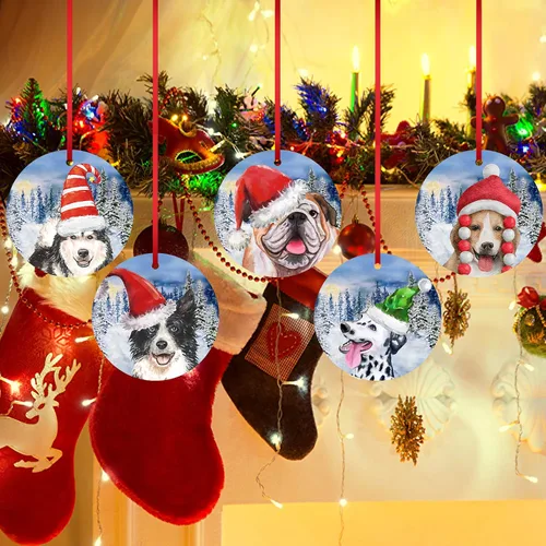 Vista 7 de Adorno de Bulldog Inglés para la Primera Navidad 2023, adorno para árbol de Navidad, decoración de árbol de Navidad de Papá Noel, adorno colgante