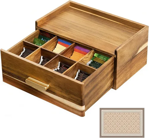 Vista 8 de Organizador de bolsas de té de madera de acacia con compartimentos