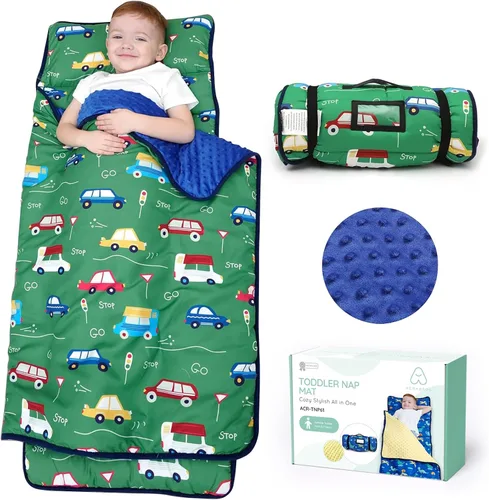 Vista 8 de ACRABROS Tapete para siesta para niños pequeños con almohada y manta, grandes alfombrillas enrolladas para siestas, bolsas de dormir para niños