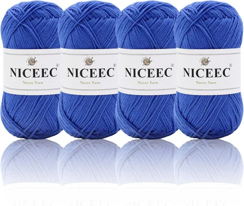 Vista 53 de NICEEC 4 madejas de hilo de algodón suave para bebé, 4 capas, manualidades DIY, peso fingering, hilo para manta para ganchillo y tejido, total 700