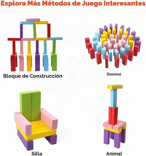 Vista 7 de Gentle Monster Juegos de mesa apilables coloridos de madera, bloques de construcción para niños y niñas, 54 bloques de equilibrio de madera, juguete