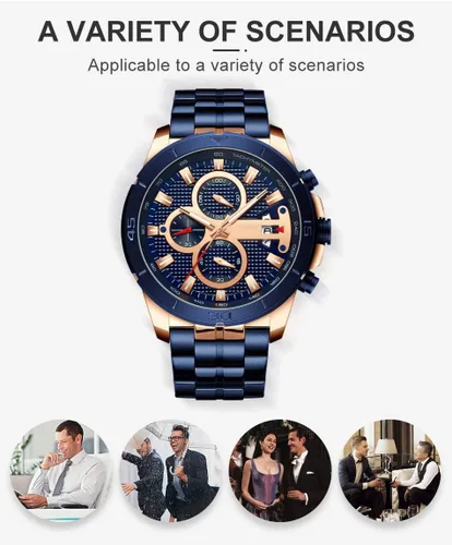Vista 6 de FANMIS Reloj de pulsera de cuarzo analógico de acero inoxidable impermeable para hombre