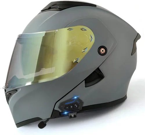 Vista 17 de Casco modular Bluetooth para motocicleta, aprobado por DOT, abatible, de cara completa, integrado, antivaho, doble visera, casco para motocicleta