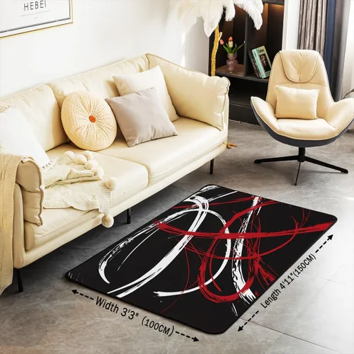 Vista 3 de Alfombra decorativa de color rojo y gris, negro, blanco, para niños, moderna, abstracta, geométrica, de 3 x 5 pies, para mujeres y hombres, alfombra