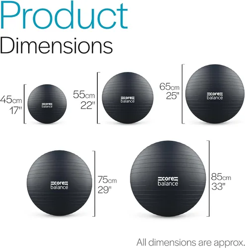 Vista 6 de Core Balance Pelota de ejercicio para entrenamientos, resistente a estallidos y antideslizantes, pelota de yoga suiza para embarazo, estabilidad