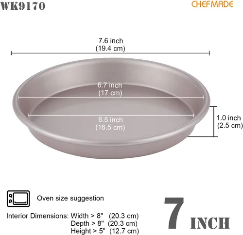 Vista 2 de CHEFMADE Bandeja para pizza, 7 pulgadas antiadherente para panqueques para hornear al horno (oro champán)