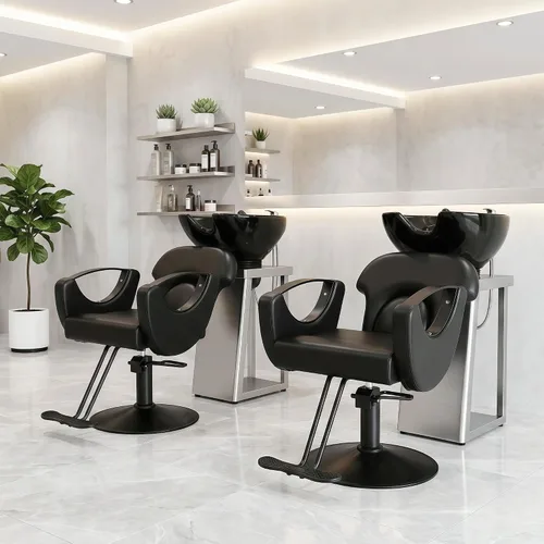 Vista 7 de Silla de peluquero reclinable para estilista Todo negro
