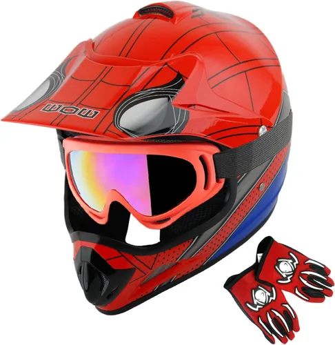 Vista 10 de WOW Casco de motocross BMX MX ATV para niños y jóvenes, casco Dianosour Dragon + gafas + guante marciano juvenil: paquete HJOY MG