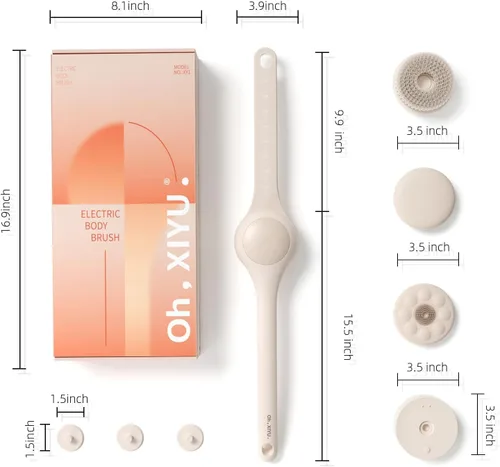 Vista 7 de Cepillo corporal eléctrico exfoliante para la espalda para ducha, exfoliante corporal eléctrico impermeable de mango doble largo con 3 cabezales