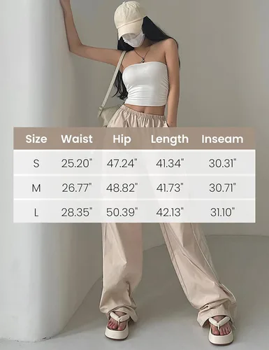 Vista 3 de Athlisan Pantalones de paracaídas para mujer Y2K de pierna ancha para mujer