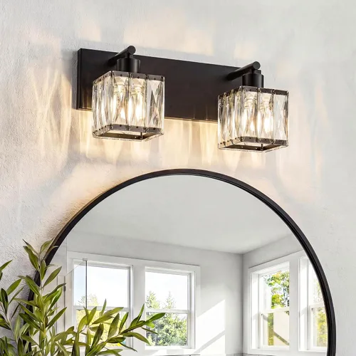 Vista 20 de VOLISUN Luces de Tocador de Cristal - 2 Luces Modernas de Acero Inoxidable para Baño Sobre Espejo, Acabado Cromado - Certificado UL