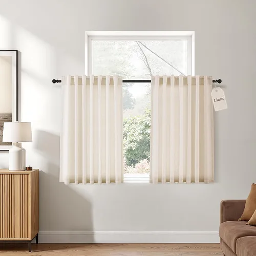 Vista 48 de Naturoom Cortinas de lino de 96 pulgadas de largo y 8 pies para sala de Crema Beige