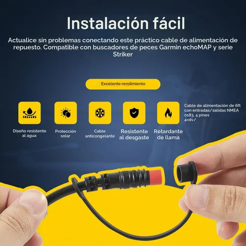 Vista 4 de Sunluway 010-12199-04 Cable de alimentación/datos NMEA 0183 de 4 pines compatible con Garmin Striker 4/4cv/4dv/Plus/Vivid Series y EchoMAP Series