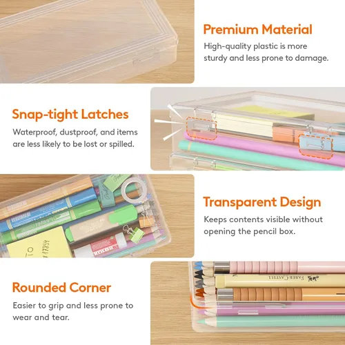 Vista 7 de Lifewit Paquete de 4 cajas de almacenamiento multiusos de plástico con tapas de cierre, almacenamiento de papel transparente A4, estuche rígido