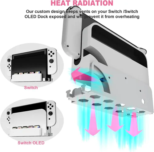 Vista 8 de EJGAME Soporte de montaje de pared compatible con Nintendo SwitchOLED, kit de montaje de pared de metal con ganchos para colgar auriculares