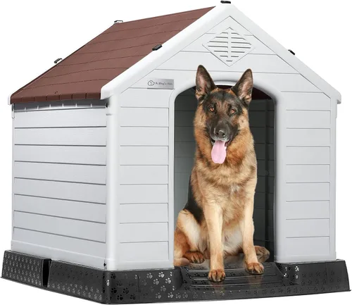Vista 12 de LEMBERI Casa de perro de plástico impermeable duradera para perros de tamaño pequeño a mediano, caseta para perros para interiores y exteriores