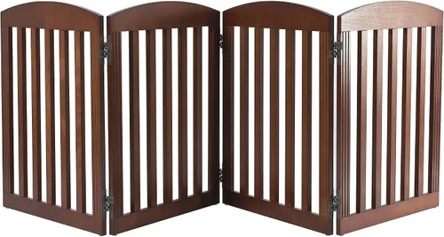 Vista 13 de SPIRICH Puerta plegable independiente de madera para perros de 96 pulgadas de ancho y 28 pulgadas de alto, puerta para mascotas, 4 paneles