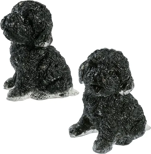 Vista 10 de SUNYIK Paquete de 2 estatuas de cristal de resina para perro, estatua de animales de piedra curativa, decoración de hogar y oficina para mediación