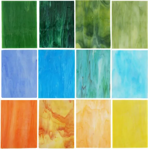 Vista 11 de Lanyani (10 hojas) Paquete de hojas de vidrio de colores azules variedad 4 x 6 pulgadas de vidrio de arte opalino Tiffany, texturas mixtas