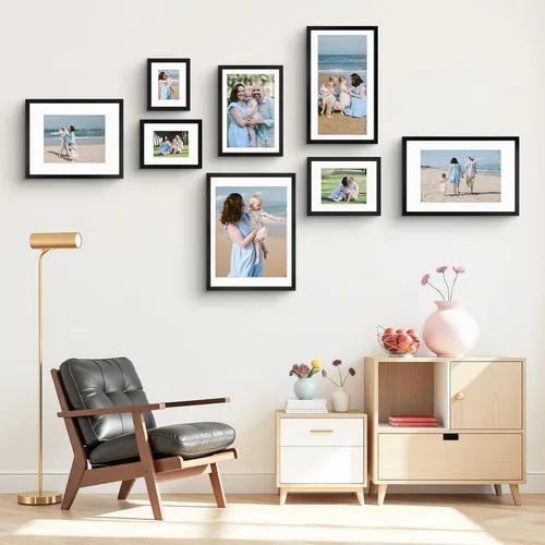 Vista 6 de Golden State Art, Portarretratos de 8 x 10 pulgadas con paspartú para fotos de 5 x 7 pulgadas - Vidrio de alta definición para montaje en pared o 1