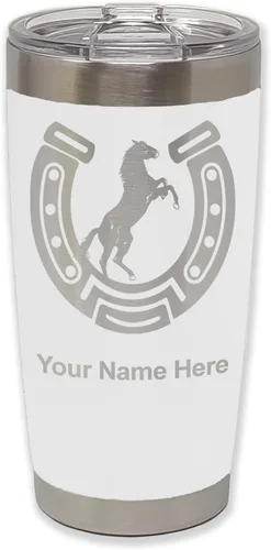 Vista 35 de LaserGram Vaso personalizado de 20 onzas, herradura con caballo (negro)