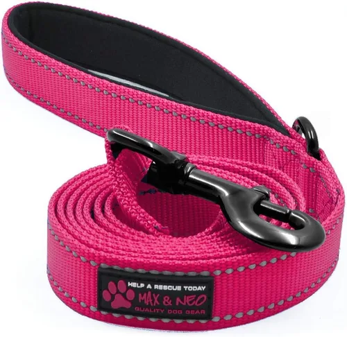 Vista 11 de Max and Neo Correa de nylon reflectante para perro - Donamos una correa a un rescate por cada correa vendida (Negro, 4 pies)