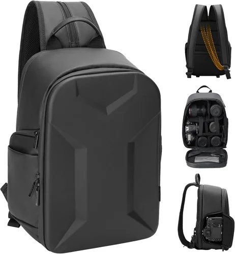 Vista 10 de Cwatcun Mochila para cámara con carcasa rígida para fotografía, bolsa de bandolera con correa de cámara a prueba de golpes 2 en 1, estuche para Negro