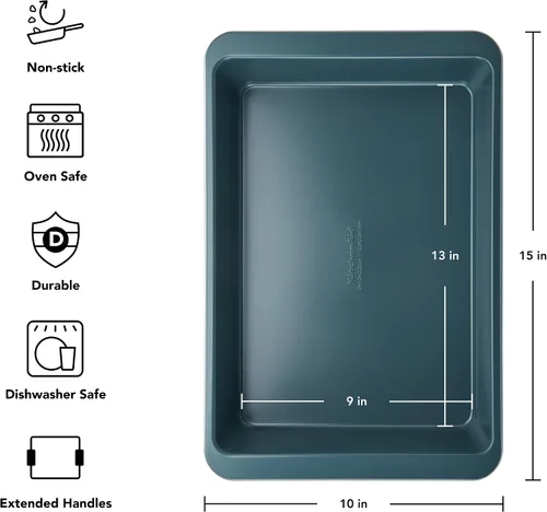 Vista 2 de KitchenAid Molde antiadherente de acero aluminizado, apto para lavavajillas, agave, 9 x 13 pulgadas