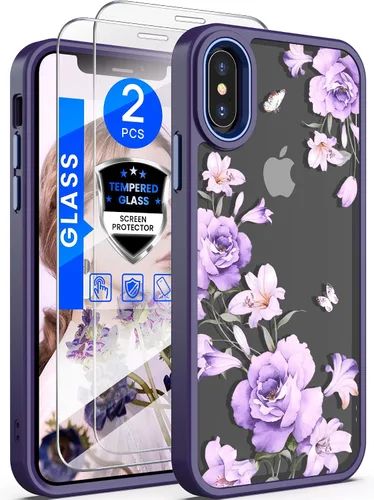 Vista 9 de Dretal Funda para iPhone X, iPhone Xs, de grado militar, parte trasera dura y borde suave, funda protectora de teléfono para mujeres y niñas con 2