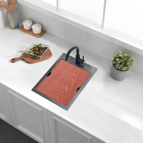 Vista 7 de Luckyhorse LH022S - Fregadero negro de 15 pulgadas x 20 x 10 pulgadas de acero inoxidable nano negro con caída en la estación de trabajo, fregadero