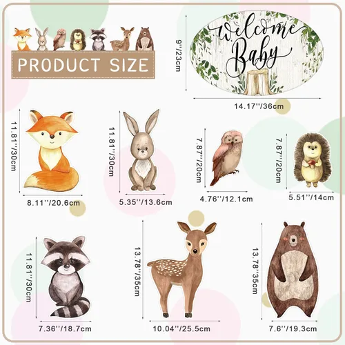 Vista 2 de Fumete 8 carteles de jardín de animales del bosque, para baby shower, género neutro, decoración de bienvenida de bebé con estacas, letreros