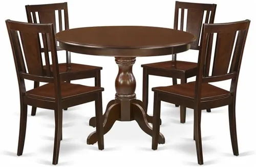Vista 9 de East West Furniture HBDU3-MAH-C - Juego de comedor de 3 piezas que contiene una mesa de comedor redonda con pedestal y 2 sillas de cocina tapizadas