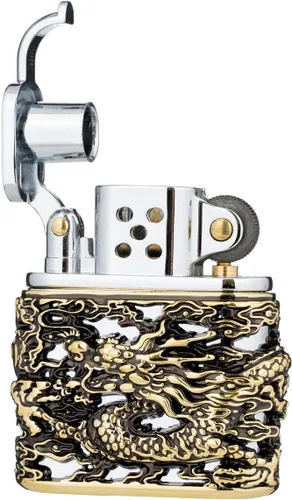 Vista 7 de Armadura dragón chino creativo estilo antiguo brazo de elevación queroseno resistente al viento encendedor (dorado)